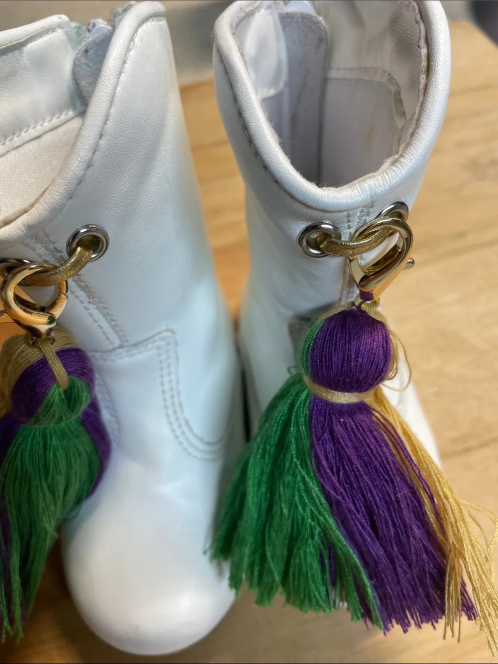 White toddler Mardi Gras Tassel Boots -